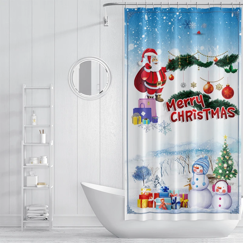 

Merry Christmas Shower Curtains Santa Tree Greeting Card Printed Waterproof Polyester Home Decoration Bathroom Accessori Curtain