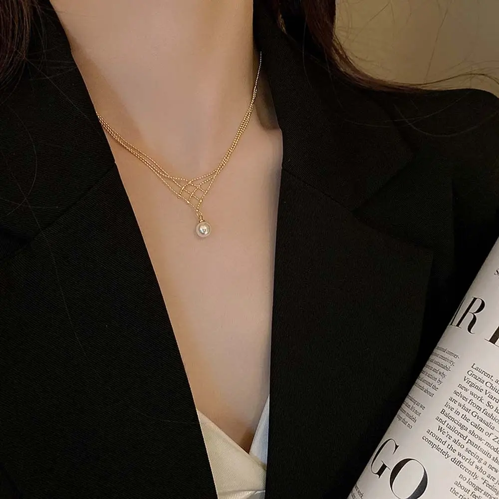 

Ожерелье с жемчужным кулоном в Корейском стиле Ins темпераментная Геометрическая цепочка до ключиц нишевое милое ожерелье