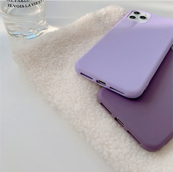 Purple Matte Soft Tpu Phone Case for iPhone 13 12 11 14 Pro Max 7 14Plus X XS Max XR Solid Color Full Protective Case Back Cover