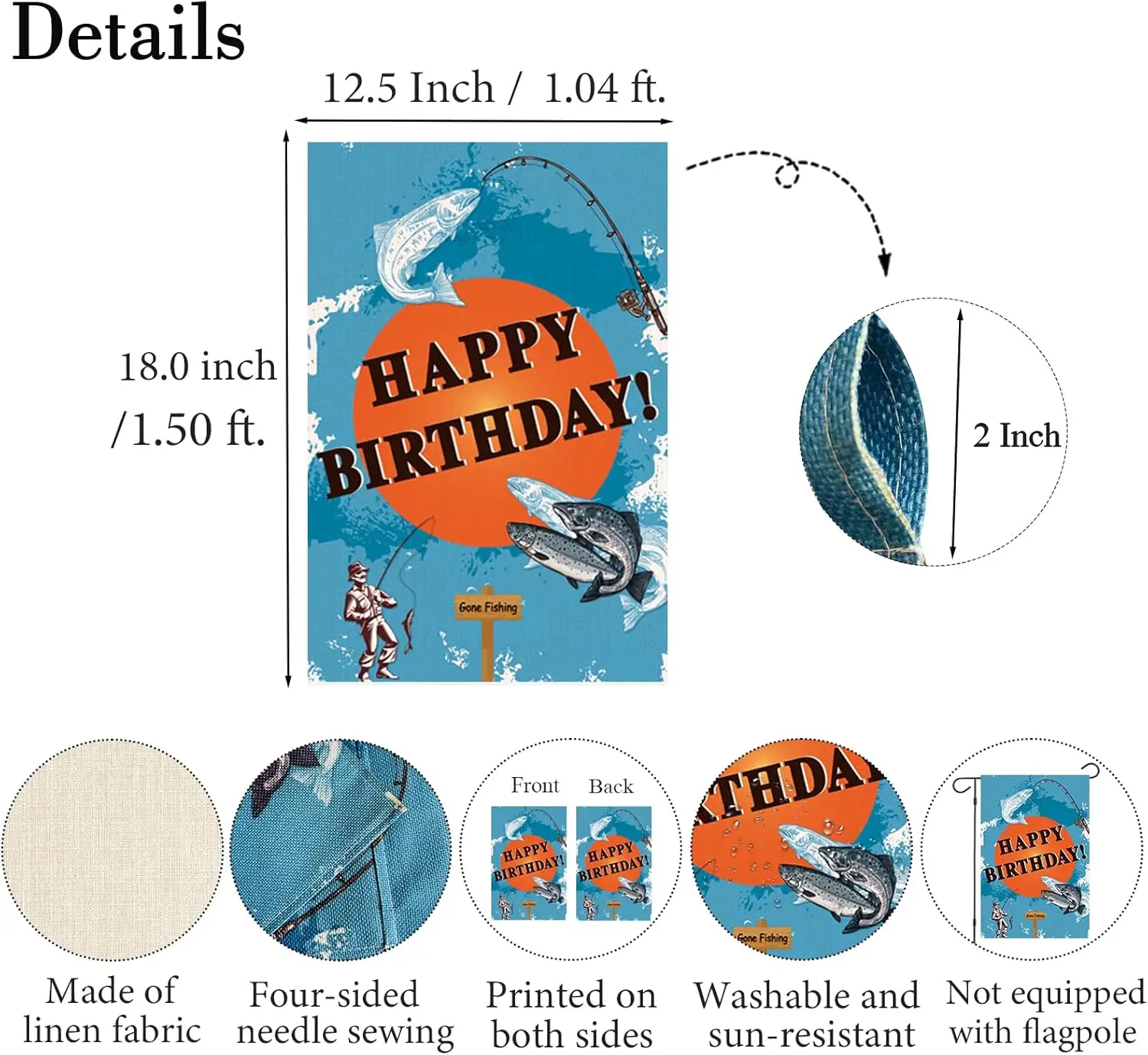 Фото Флаг для сада Kimini-Ki Gone Fishing Happy Birthday, флаг для сада на день рождения рыбака, украшение в рыбацкой тематике для мужчин и мальчиков Yar EEZ №2