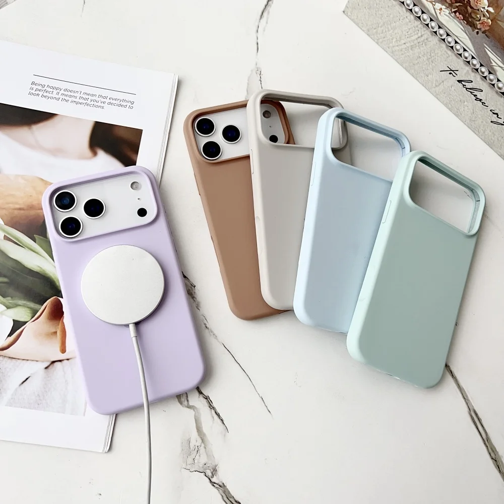 Фото Чехол из жидкого силикона для iPhone с MagSafe для моделей 17 Pro, 16, 13, 14, 15 Pro Max, 12, 15 ProMax, магнитный, для беспроводной зарядки, мягкий чехол №3