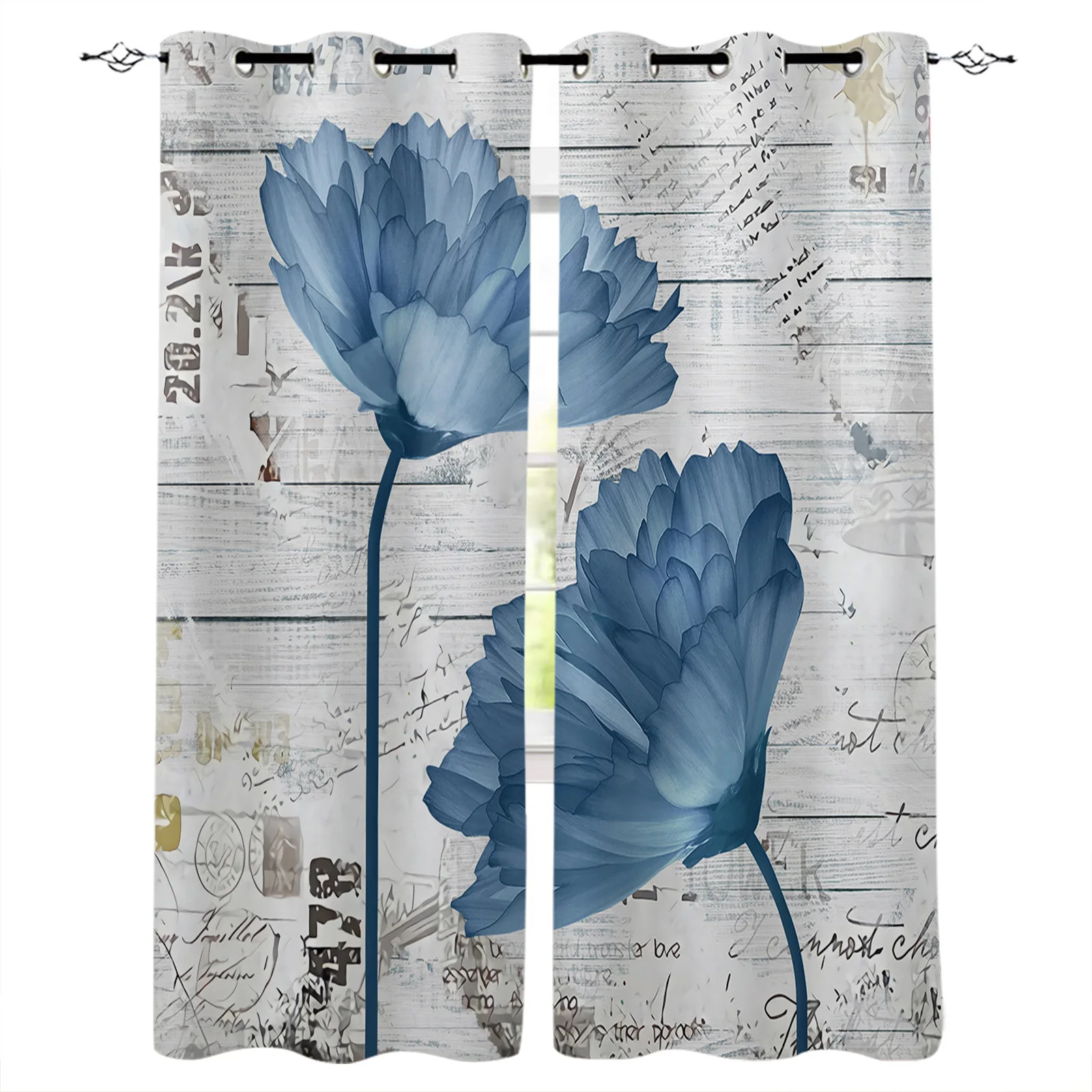 Винтажные шторы в стиле ретро с изображением цветов растений зерна дерева