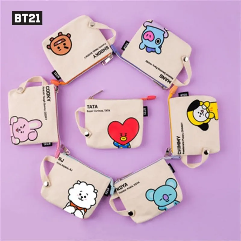 Line Friends Bt21 Anime Hobby Tata Chimmy Cooky Canvas Wallet Stationery Pen Case Going Out Portable Key Change Storage Bag