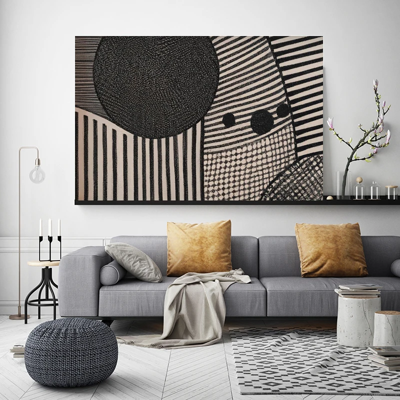 Большие черно-белые абстрактные линии фотография на холсте современное