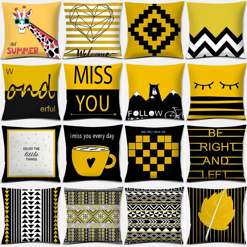 

Yellow Pattern Series Geometric Figure Printing Square Home Decoration Pillowcase