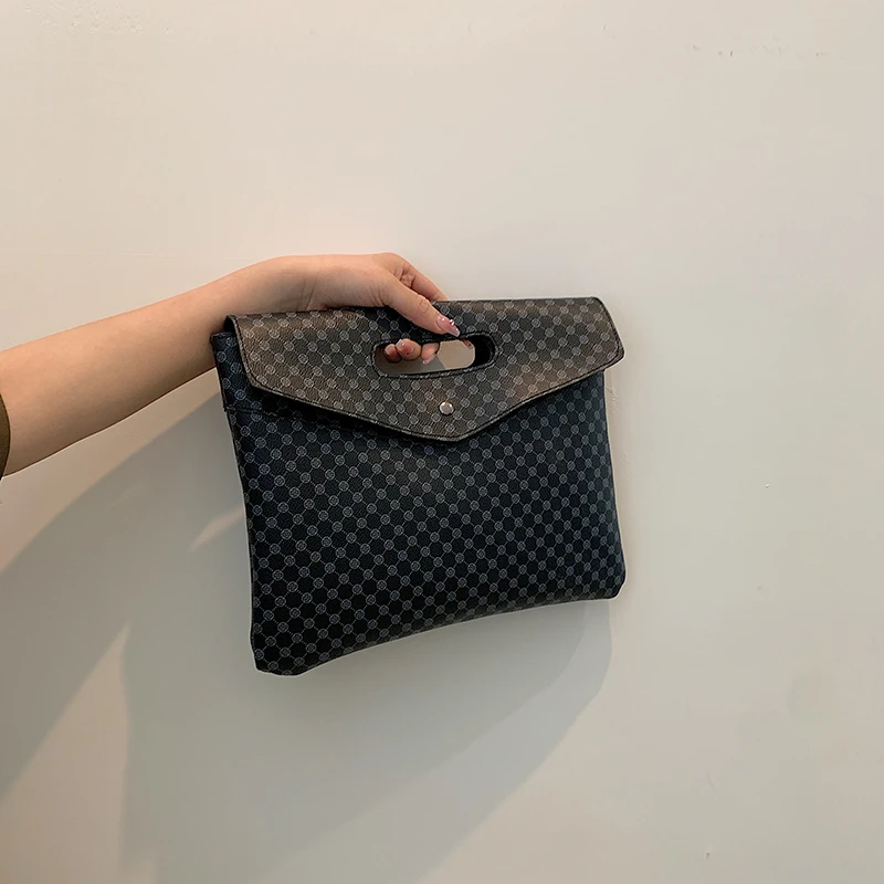 

Женская винтажная клетчатая сумка-конверт, маленький портфель, повседневная сумка-тоут, вместительная сумка с карманами