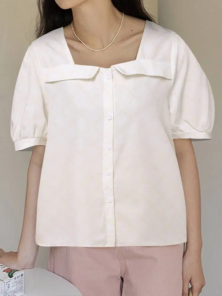 

Рубашка VONDA женская с принтом, модная Повседневная Блузка с коротким рукавом, на пуговицах, с квадратным вырезом, винтажная плиссированная блузка, лето 2023