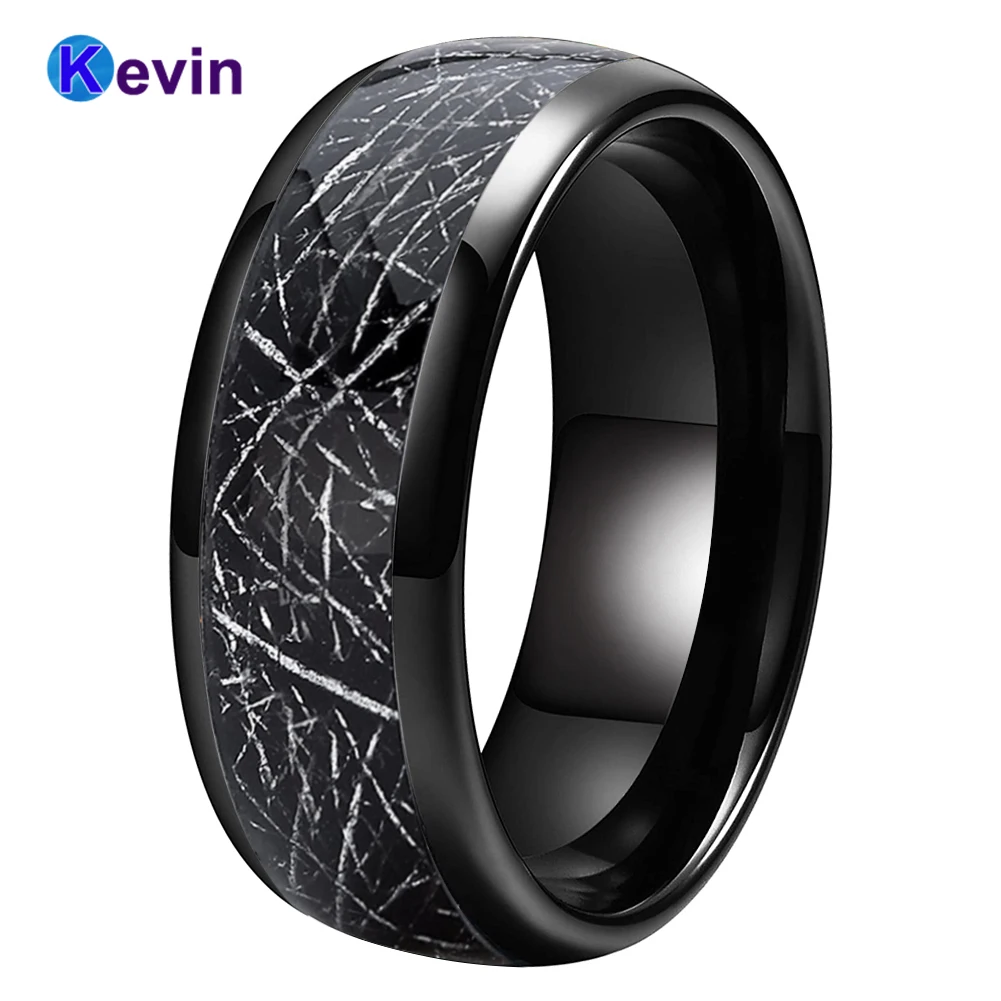 

8MM New Arrivals Black Meteorite Ring Men Women Cool Tungsten Wedding Band Domed Polished Finish High Quality Comfort Fit