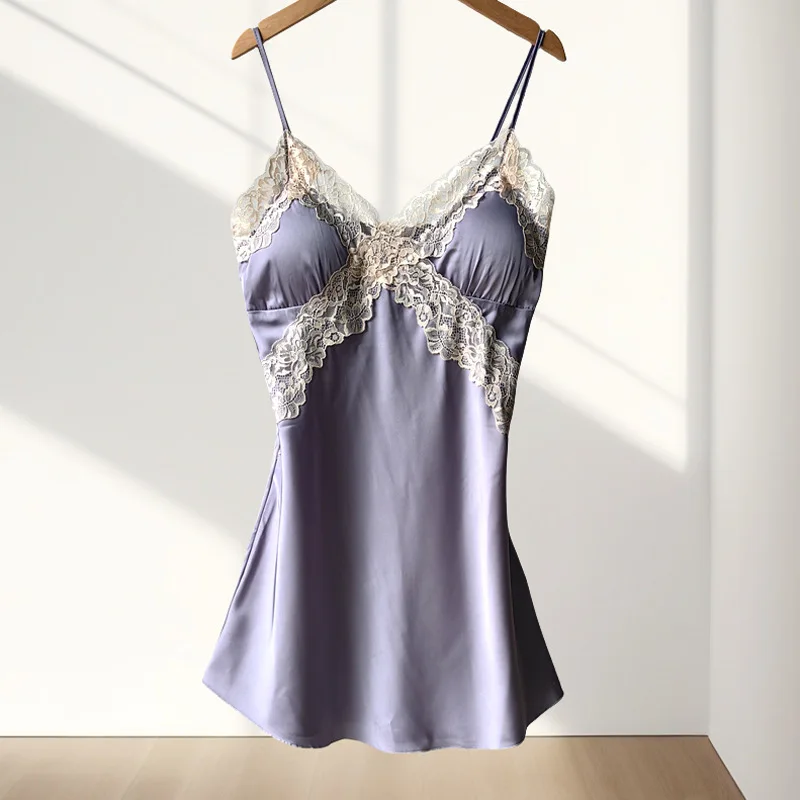 Летняя женская ночная рубашка сексуальная с открытой спиной на подтяжках нижнее