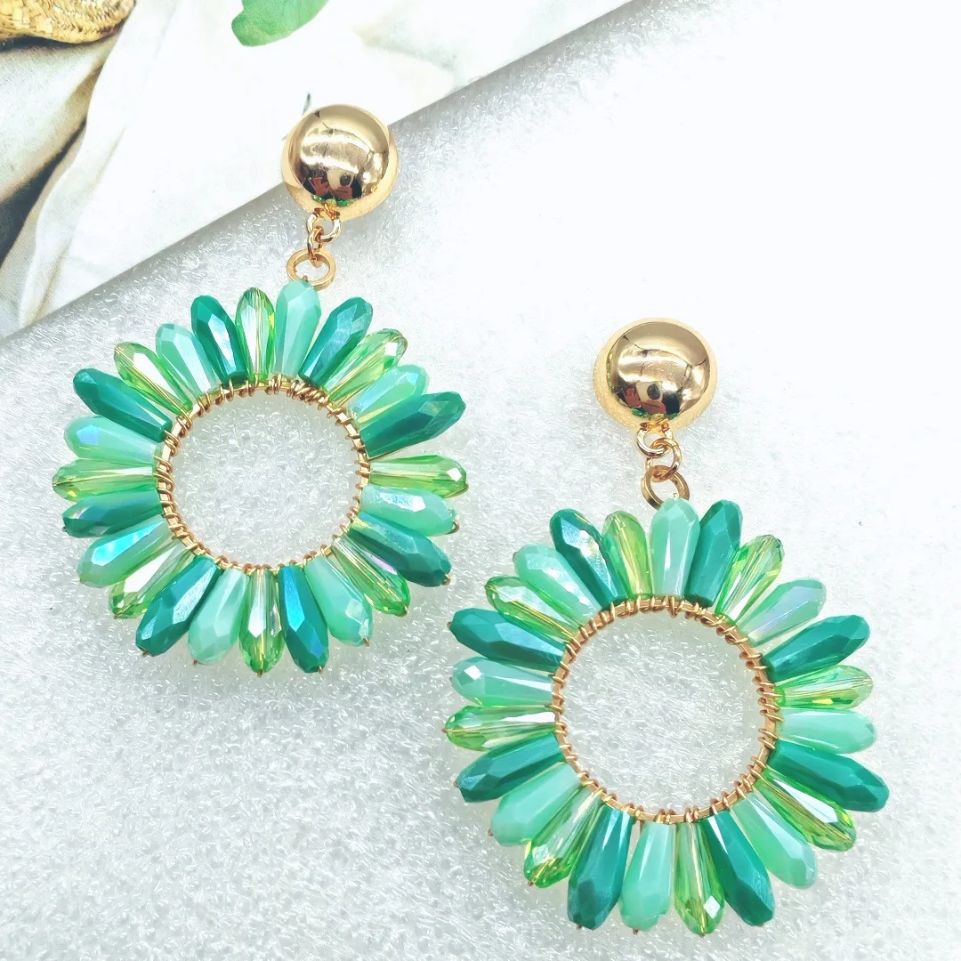 Серьги из рисовых бусин Круглый кристалл Оригинальность Ручное вязание Богемия