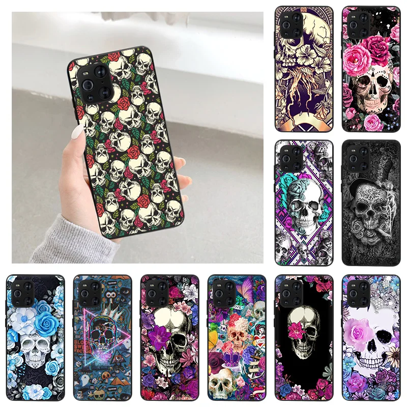 

Retro Style Flower Skull Black Phone Case For OPPO A94 K9 A74 A95 A93 A55 Reno 6 4 3 Pro 5G A7 A53 A52 A9 Ace F11 Find X2 Cover