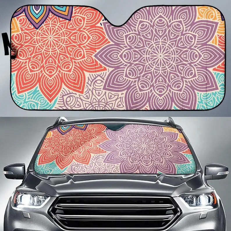 

Colorful Floral Mandalas Car Windshield Sun Shade, Visor, Car Accessories