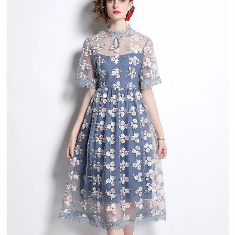 

Женское Прозрачное платье с цветочным принтом, модельное Сетчатое праздничное роскошное облегающее платье высокого качества, весна 2022