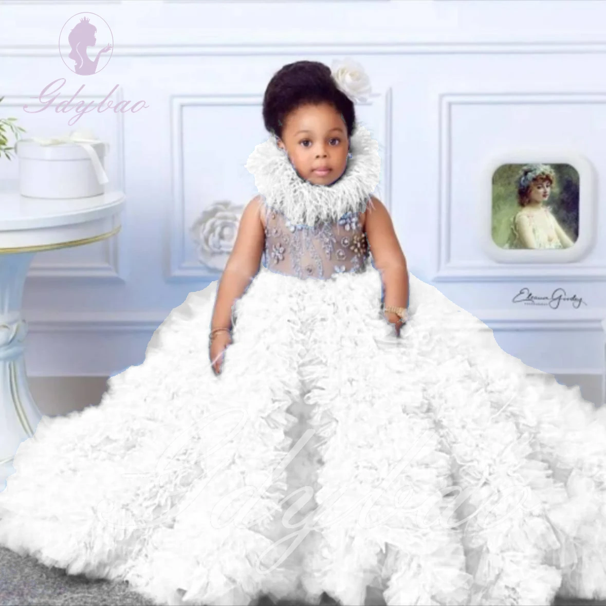 Желтое многослойное платье с цветочным узором для девочек на свадьбу тюлевое