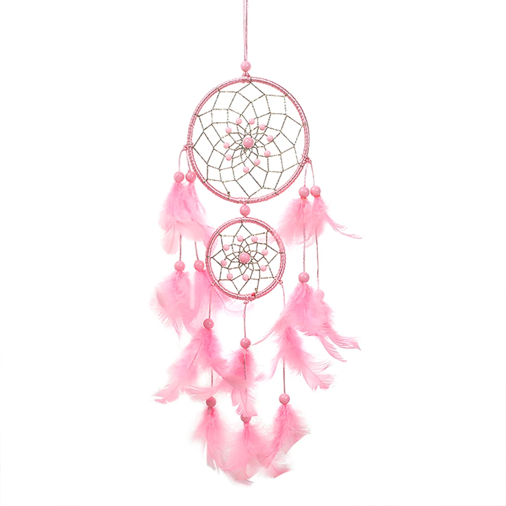 Розовый Ловец Снов Круглые Подвесные Украшения Перья Бусины Подвеска Для Салона