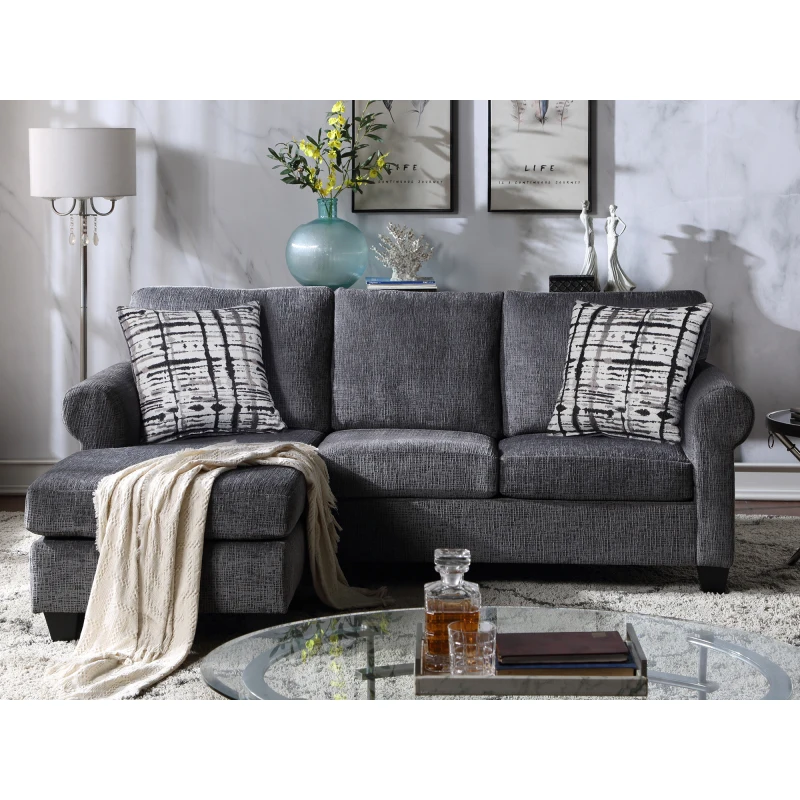 

L-Shape Sofa Convertible Sectional Sofa with Two Pillows Living Room 3-Seater Upholstered Couch with Modern Linen Fabric