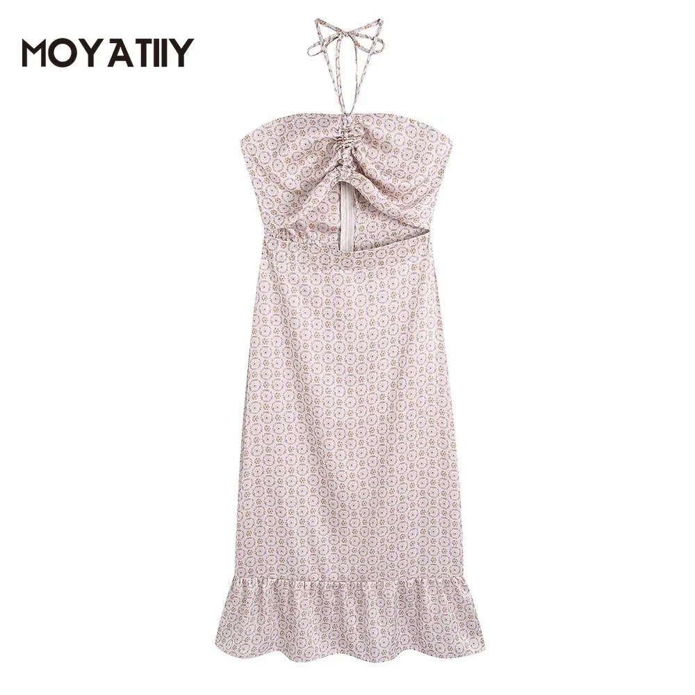 

MOYATIIY женское 2022 модное летнее платье ретро с оборками печатные пляжные платья без рукавов с вырезами дизайнерские женские платья