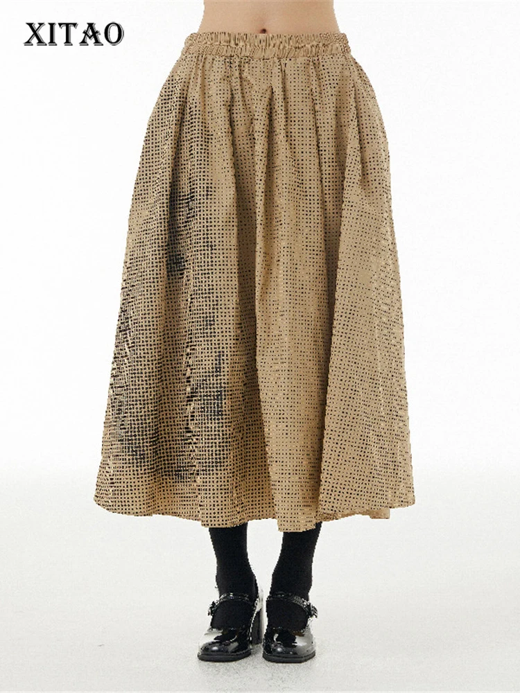

Женская юбка с принтом XITAO, повседневная однотонная плиссированная юбка с эластичной резинкой на талии FBB1350