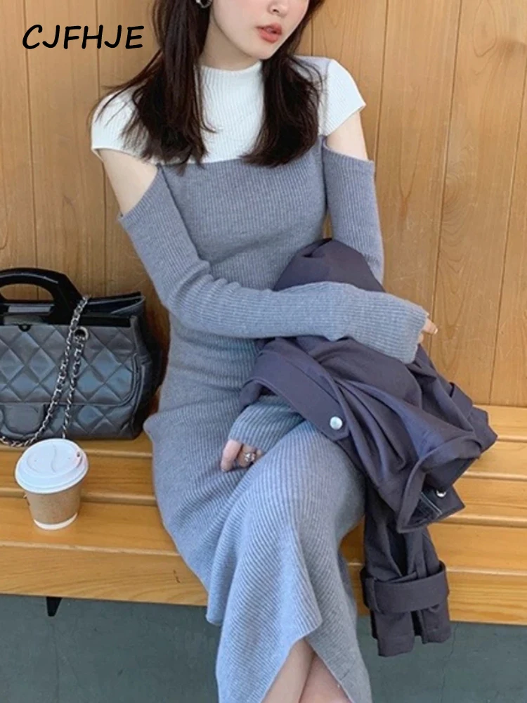 

Женское трикотажное платье-свитер, повседневное облегающее офисное платье с длинным рукавом, винтажное платье во французском стиле, корейс...