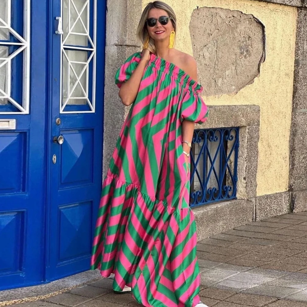 African Dresses For Women Dashiki Long Maxi Dress Summer Stripe Print Dress Ladies Traditional African Clothing Fairy Dreess