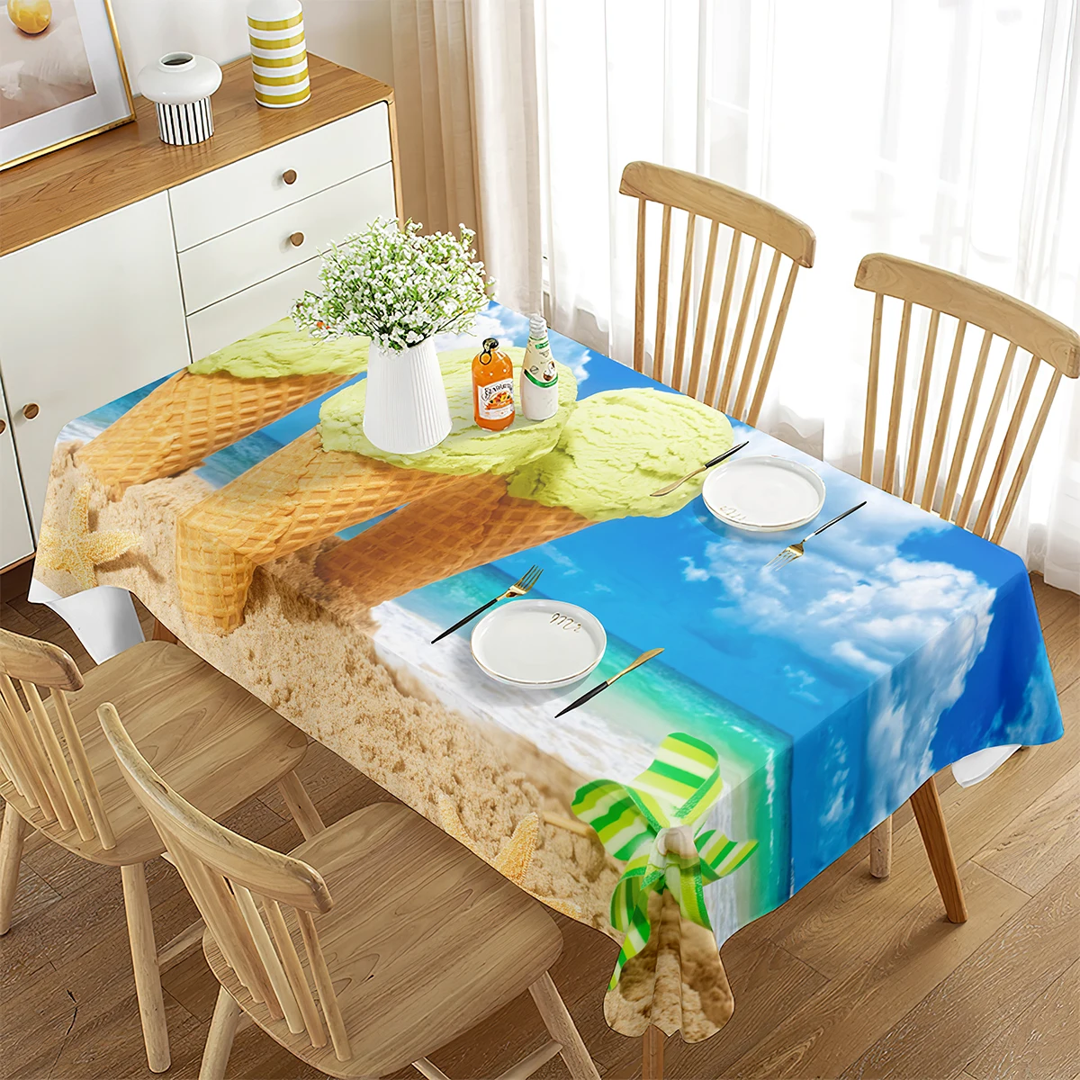 

Ice Cream Rectangle Tablecloth Ice Cream Summer Beach Seaside Ice Cream Rectangle for Tablecloth Decor Living Room Get Together