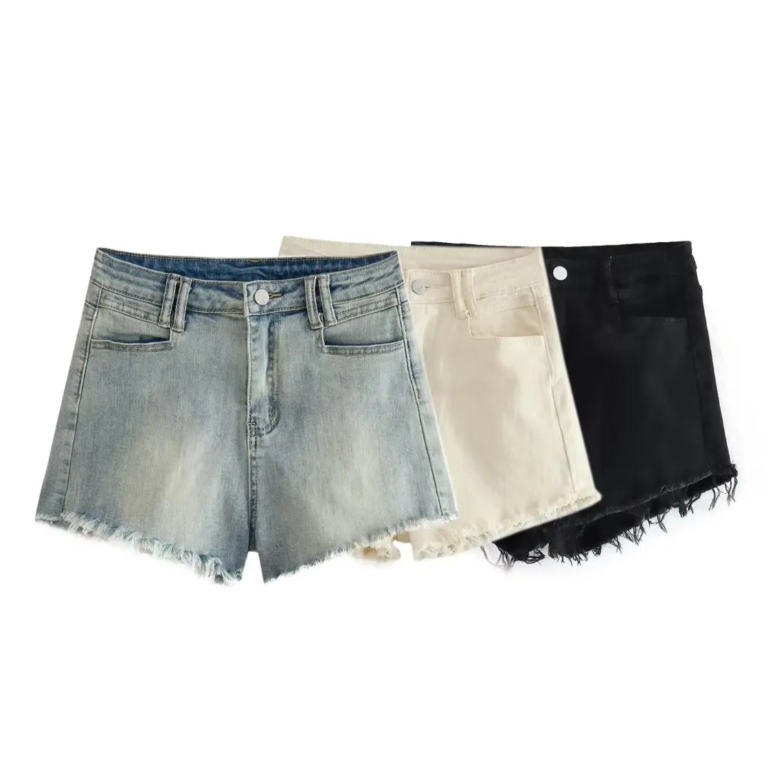 

Женские джинсовые шорты с завышенной талией, эластичные трапециевидные джинсовые шорты в стиле ретро, повседневные шикарные женские джинсы с пуговицами и карманами, Новинка лета 2023