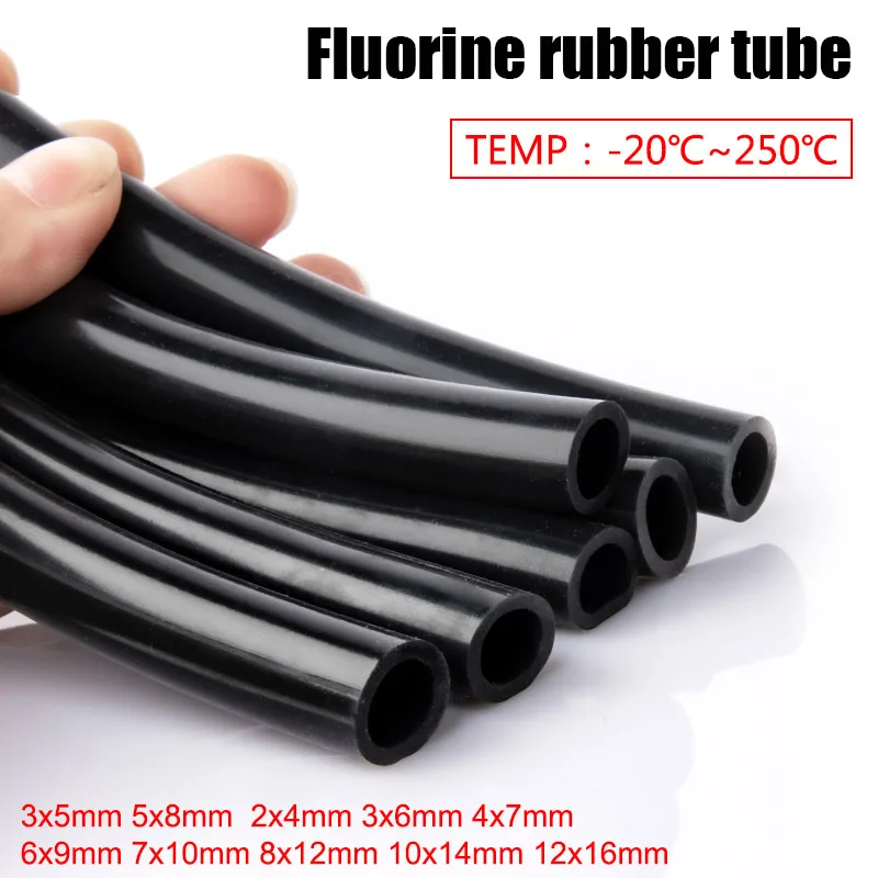 

1M Black FKM Hose Fluorine Rubber Tube 2x4/3x5/3x6/4x7/5x8/6x9/7x10/8x12/10x14/12x16mm High Tempture/Corrosion Resistant Pipe