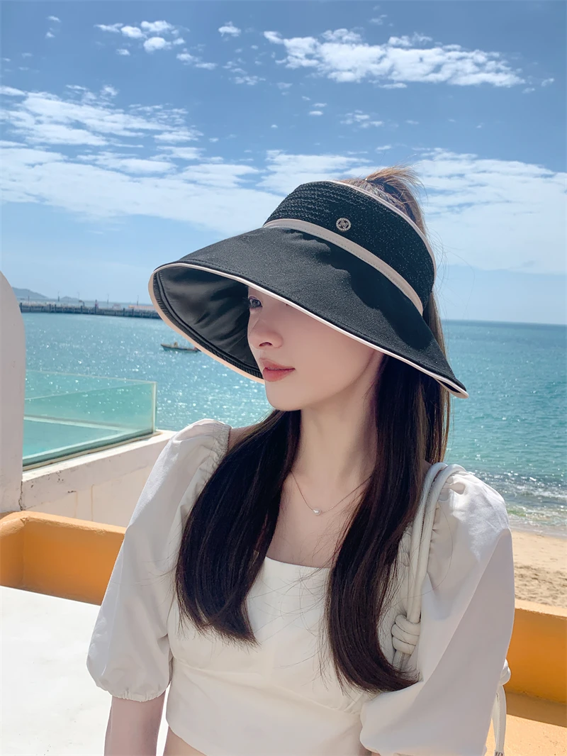 New Summer Straw Hats For Women Beach Hat Empty Top Female Sun UV Protection hat Foldable chapeau Girl Bowknot Cap