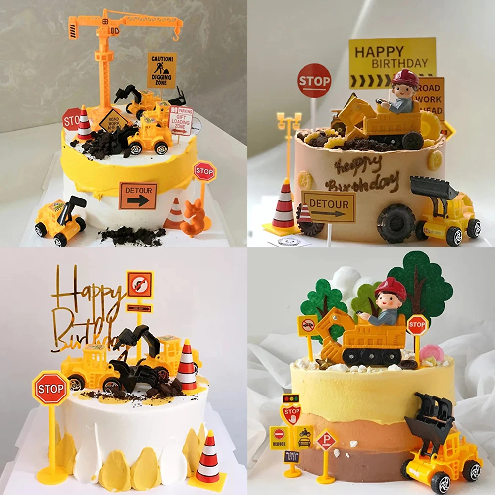 

Engineering Vehicle Excavator Cake Toppers Crane Tractor Cake Decor Construction Party Boy Birthday Party Decoration Baby Shower
