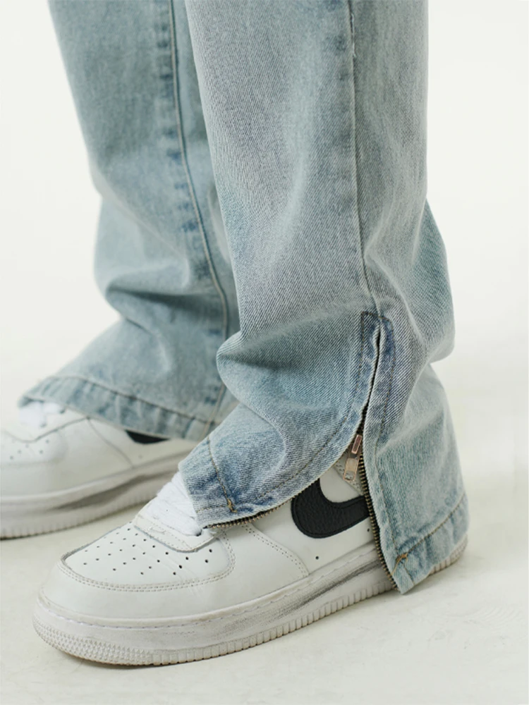 High Street Butterfly and Snake Embroidery Straight Jeans Pants Men's Ankle Zipper Retro Pockets Loose Denim Trousers Hip Hop