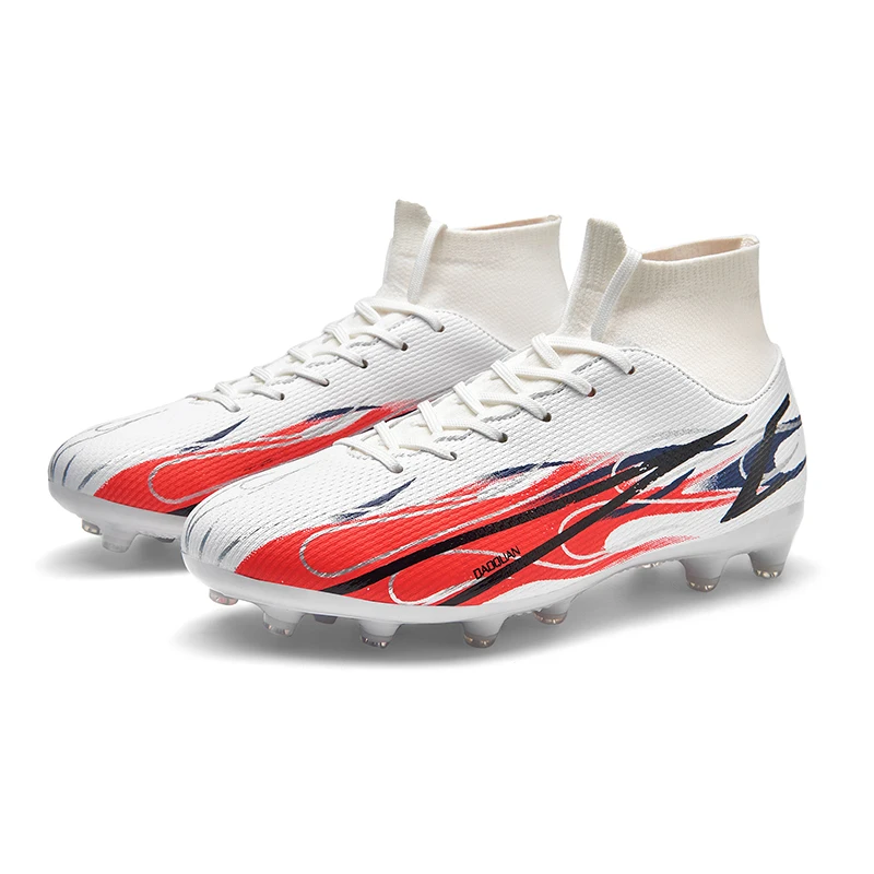

Outdoor High Top Artificial Grass Men Soccer Boots Unisex AG Hard Grip Long Spikes Cleats Football Sport Turf Futsal Sneakers