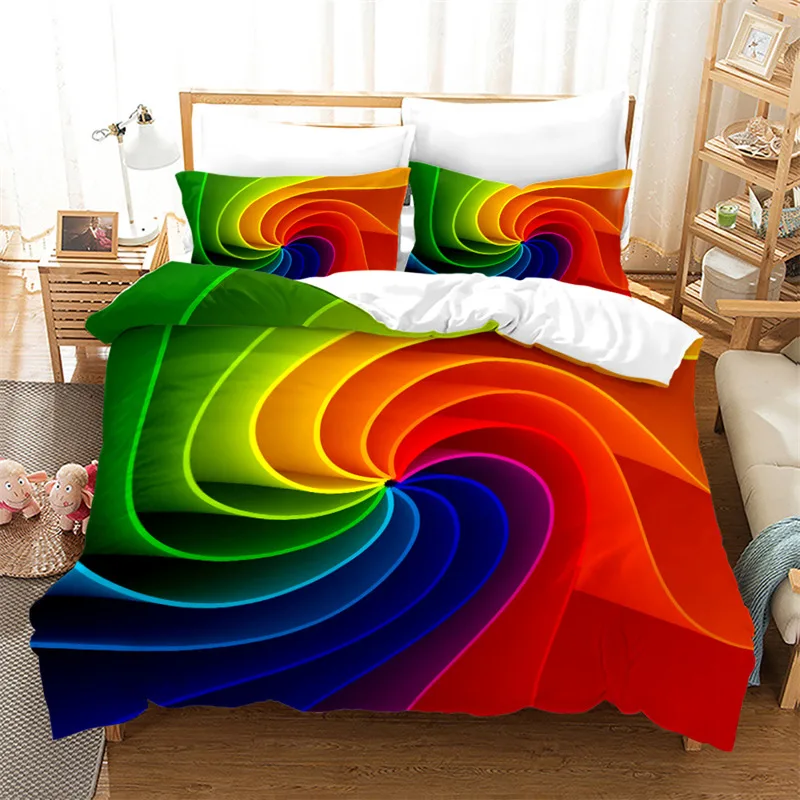 

Psychedelic Pride Rainbow Duvet Cover Microfiber Geometric Bedding Set Abstract Art Quilt Cover King For Girl Teen Bedroom Decor