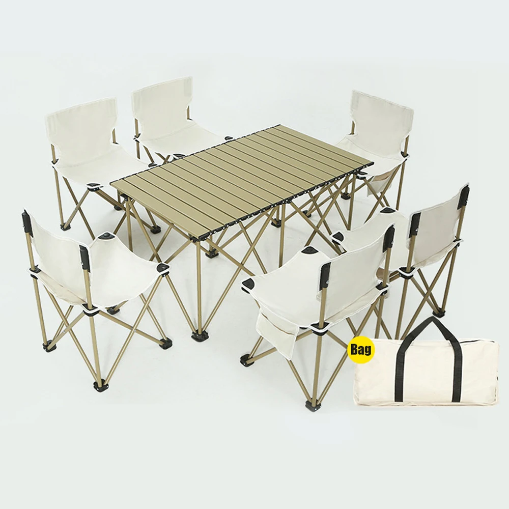 

Outdoor Portable Folding Camping Table and Chair Set BBQ Tool Combination Cooking Brazier table for Team Building and Family