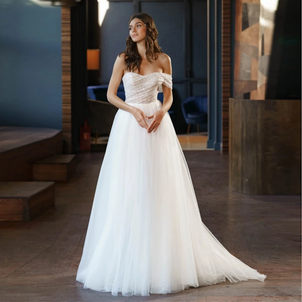 

Hoepoly Sequins One Shoulder Simple Women Wedding Dresses Floor Length A Line Zipper Up Prom Gowns Bridal Dress New 2023