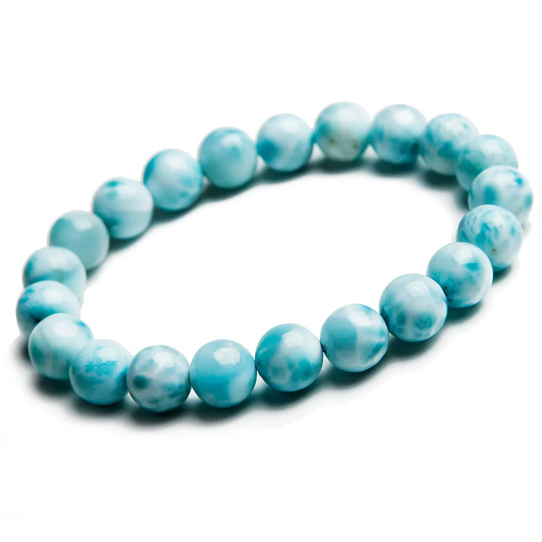 

9mm Natural Blue Larimar Stone Bracelet For Women Men Healing Reiki Crystal Beads Dominica Water Pattern Gemstone Strands AAAAA