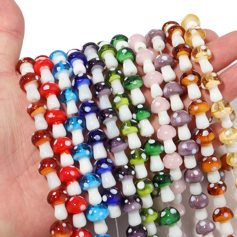 

12x16mm Lampwork Mushroom Beads For Bracelets Making Cute Glass Spacer Charm String Bead Handmade Necklace Jewelry Supplies