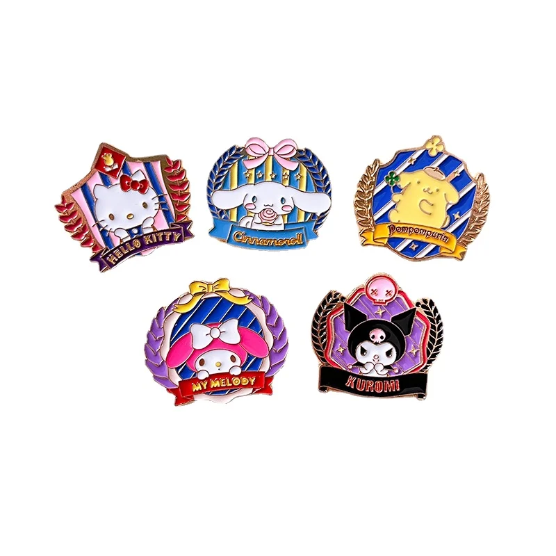 

Sanrio Figures Kawaii Hello Kitty Mymelody Kuromi Cinnamoroll Pompom Purin College Style Metal Badge Brooch Bag Accessories Toys
