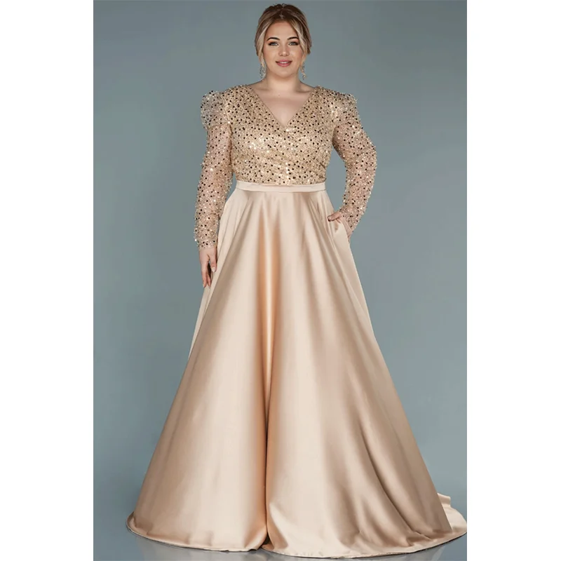 

Plus Size Prom Luxury Shiny Apricot Multicolor Satin Evening Dress 4XL5XL Party Banquet Grand NoblePlus Size Evening Desses