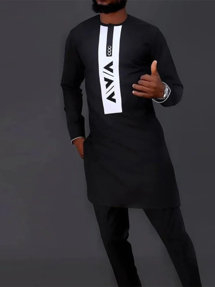 Ramadan Eid Muslim Fashion Men Sets Arab Dubai Black Cotton Loose Bonnet Homme Musulman Islamic Clothing Ropa Islamica Hombre