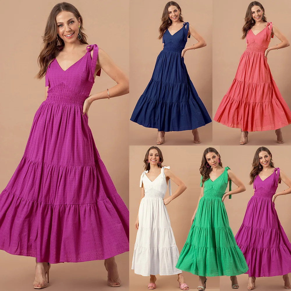 

2022 Summer Women's Fashion Slim Waist Jacquard Suspender New Plus Size dress