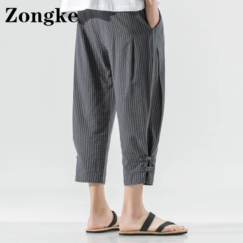 

Zongke Calf-Length Linen Pants Men Trousers Chinese Size 5XL Korean Fashion Mens Pants Joggers Leggings 2022 Spring New Arrivals