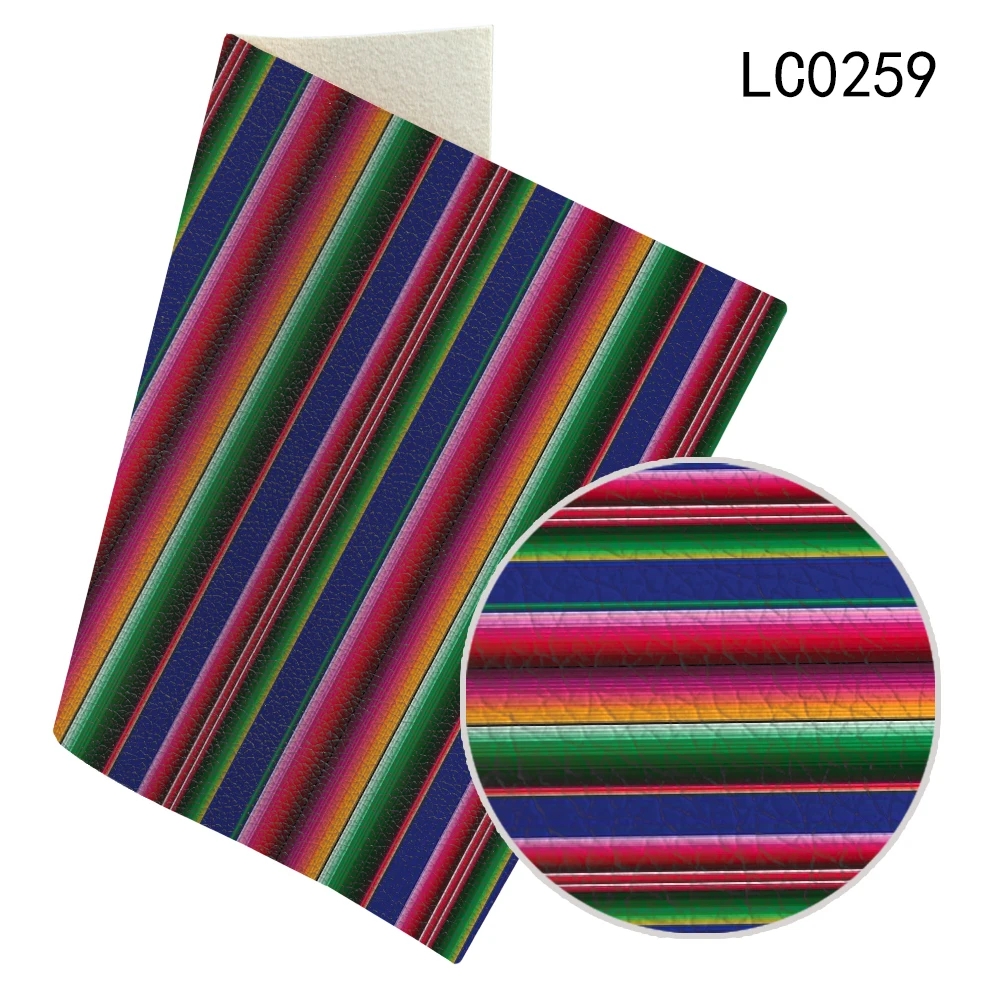 

30X136CM Mexico Litchi Printed For Hair Bow Phone Cover DIY Projects Fabric Synthetic Leather Multicolour Stripe Rainbow