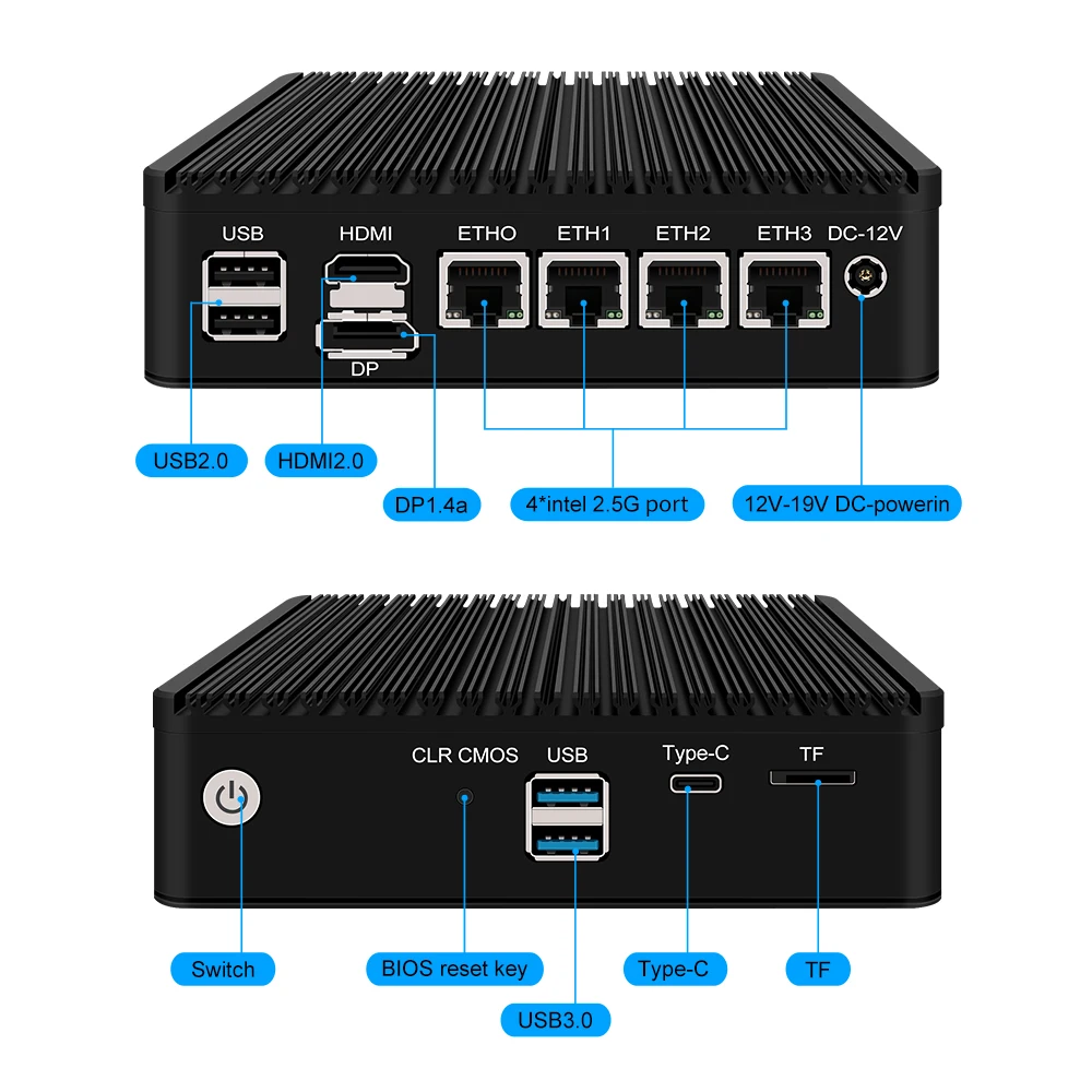 Дешевый 4 LAN 2 5G маршрутизатор Celeron N5105 Intel i226-V B3 Nics TPM2.0 безвентиляторный мини ПК HD-MI