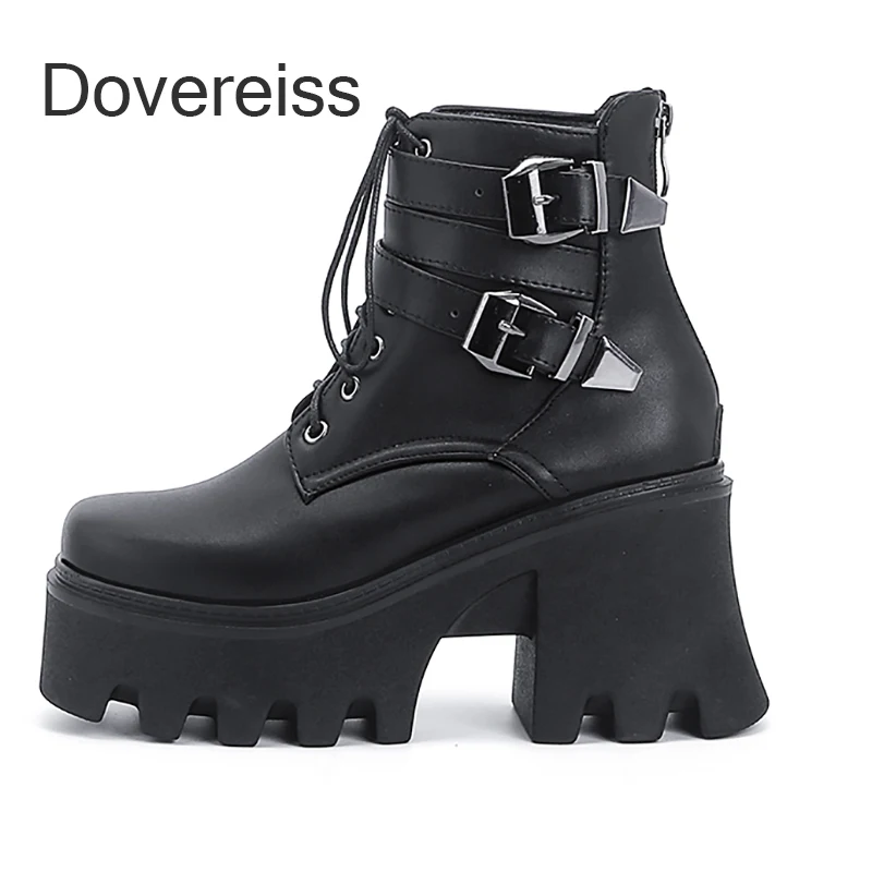 

2022 Winter Woman New Fashion Sexy Square To Pure Color Cross Tied Chunky Heels Zipper Short Boots Matin Boots Ankle Boots42 43