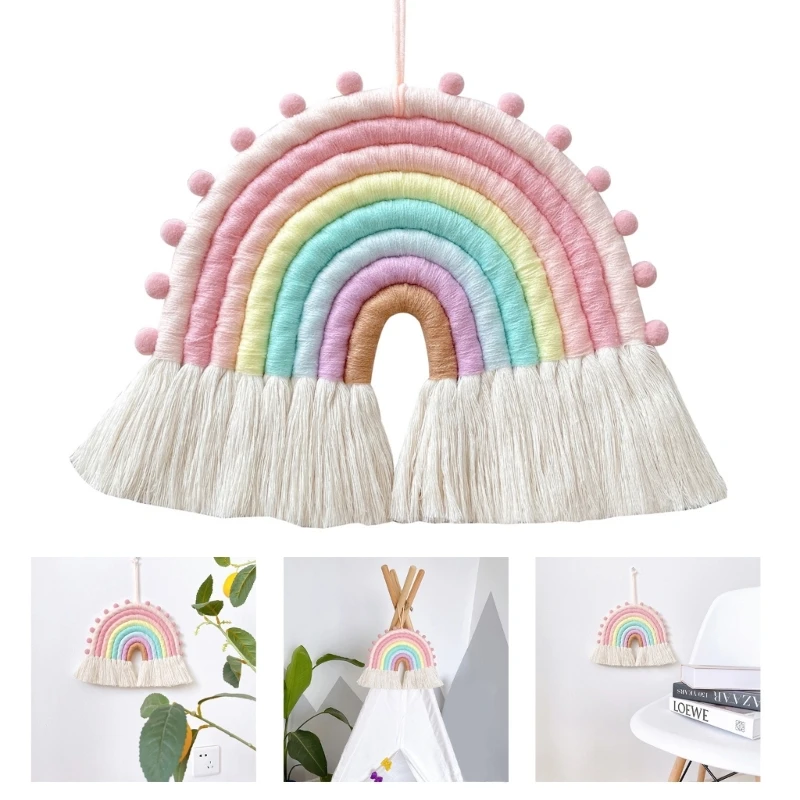 

Macrame Rainbow Wall Hanging 8 Lines Decorative Rainbow for Dorm Kid Room Home Decorations Baby Shower Party Supplies Dropship