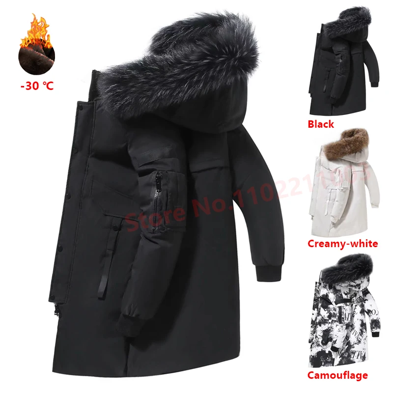 90% пуховик на белом утином пуху мужское пальто с большим меховым воротником и