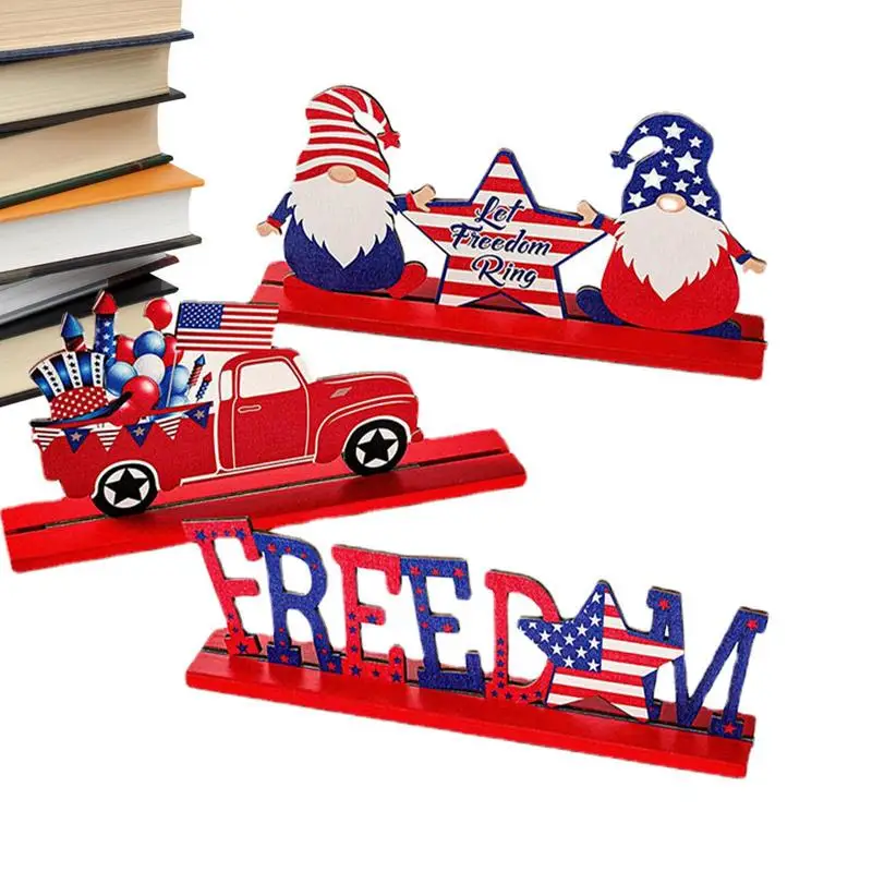 

Wooden Fourth Of July Independence Day Patriotic Ornaments Patriotic Table Decoration Signs American Red White Blue Wood Blocks