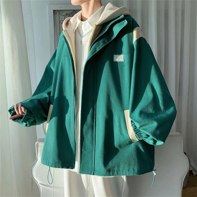 

Fake Two-piece Hooded Jacket for Men Autumn Winter Men's Loose Hoodie Casual Streetwear Korean Patchwork Loose Jackets Coats