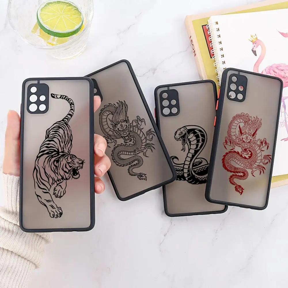 

Tiger Dragon Cobra Snake Case For Samsung Galaxy A13 Coque Samsung A52 A53 A72 A73 A23 A33 21S A52s A32 A51 Matte Line ART Cover