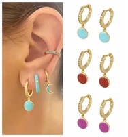 925 silver ear needle 7 color enamel simple round glaze hoop earrings for women geometric pendant earrings birthday jewelry gift